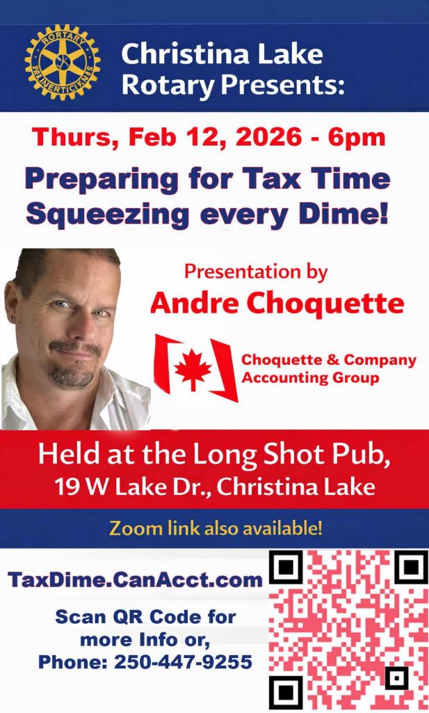Tax Dime Presentation - Christina Lake Rotary - Jan 08, 2026 6pm Long Shot Pub, Christina Lake